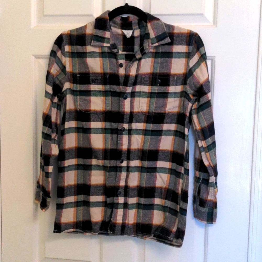 EUC Boys Beige, Black & Green Flannel  14 - 16